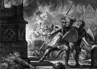 Louis VII the Young or the Pious (1120-1180) made the church of Vitry (Champagne) set fire where the inhabitants had taken refuge by Jean Michel the Younger Moreau