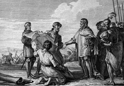 Project of a canal between the Rhine and the Danube, 793: Charlemagne (747-814) visiting the canal site to connect the North Sea to the Black Sea. Engraving by Jean Michel Moreau, dit Moreau le Jeune (1741-1814) by Jean Michel the Younger Moreau