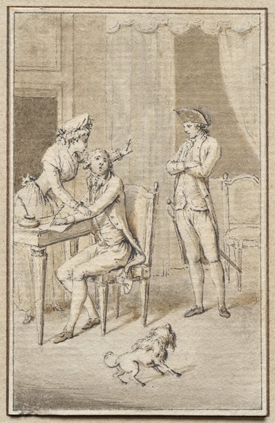 Three Figures with a Dog by Jean Michel the Younger Moreau