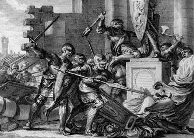 War Against the Saxons: Destruction of the Temple and Idol of Irmensul by the Army of Charlemagne - Engraving by Jean Michel Moreau by Jean Michel the Younger Moreau
