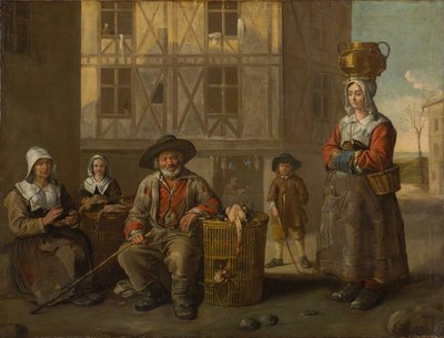A Poultry Merchant and an Old Woman Warming Her Hands, circa 1652 by Jean Michelin