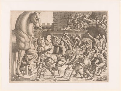 Bringing in the Trojan Horse History of the Trojan War (series title) by Jean Mignon (attributed to)