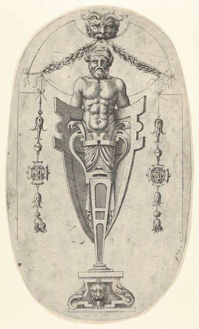 Male Terminal Figure, Torso with Beard and Turban on a Half-Length Pedestal Enclosed by Jean Mignon