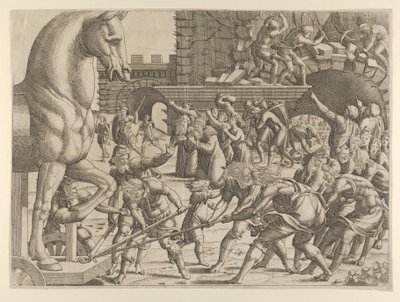 The Trojans Bring the Wooden Horse into Their City by Jean Mignon