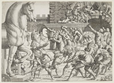 The Trojans Bringing the Wooden Horse into Their City by Jean Mignon
