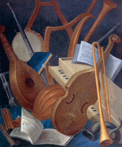 Musical Instruments (detail) from Allegory of Music by Jean Mosnier by Jean Monier or Mosnier