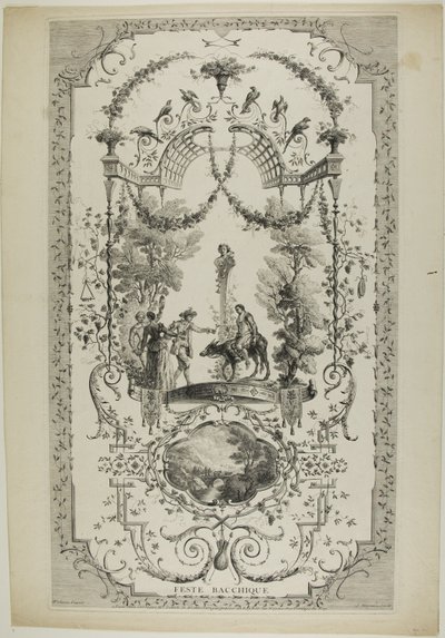 Bacchic Festival, plate 97 from "The Works of Antoine Watteau" by Jean Moyreau