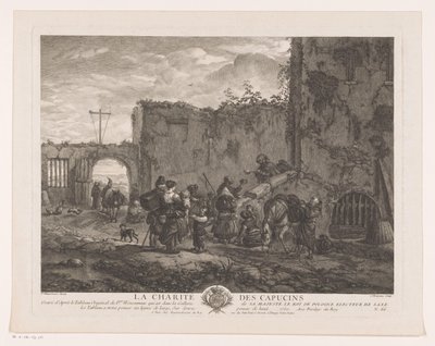 Monks Distributing Food to Pilgrims in a Courtyard (La Charité des Capucins) by Jean Moyreau