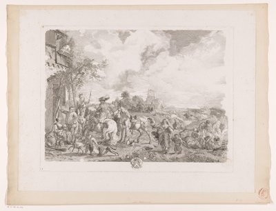 Travelers Before an Inn (Les Bohemiens) (Prints After Paintings by Philips Wouwerman) (Oeuvres de Ph.pe Wouwermans Hollandois) by Jean Moyreau