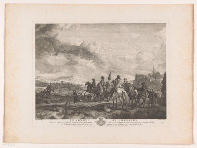 Resting Hunting Party in a Landscape (Le Conseil des Chasseurs) by Jean Moyreau