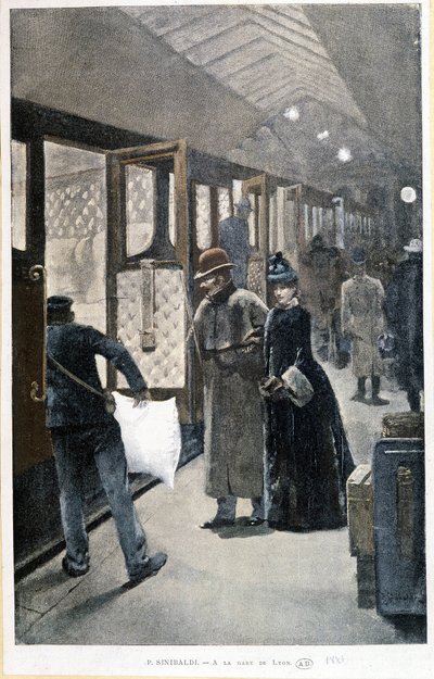 Departure for the Night Train at the Gare de Lyon - Drawing by Sinibaldi by Jean Paul Sinibaldi