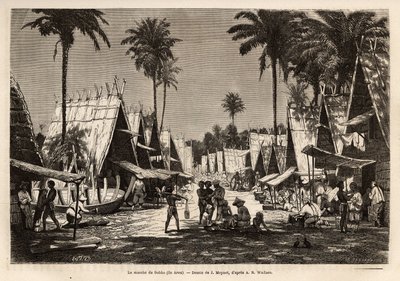 The march of Dobbo, a port centre on the Arou Island. Engraving illustrating a voyage to the Malaysian archipelago by Alfred Russell Wallace by Jean Pierre Moynet