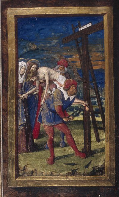 The Descent from the Cross from Lettres bâtardes, ca 1490-1510 by Jean Poyet
