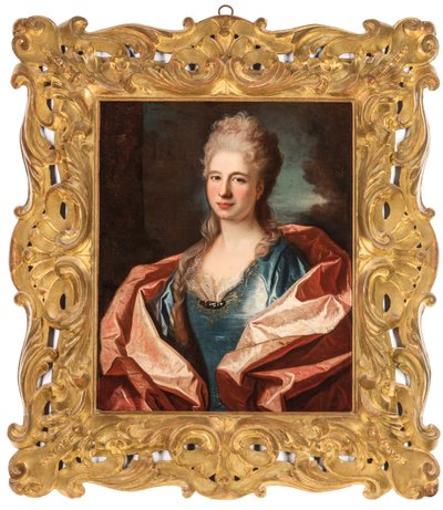 Portrait of a Lady, Bust-Length, in a Blue Silk Dress Trimmed with Lace and Embroidered with Gold Thread by Jean Ranc