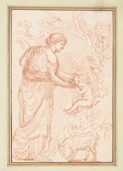 Robed Woman with Two Children and a Goat by Jean Robert Ango