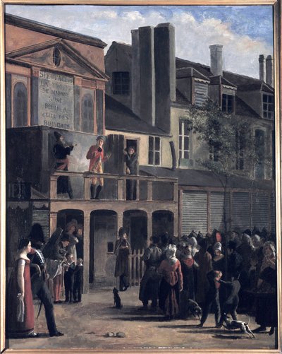 The Parade of Bobèche and Galimafre, Painting by Jean Roller, Representing a Crowd Watching a Street Show. Oil Painting of the 19th Century. by Jean Roller