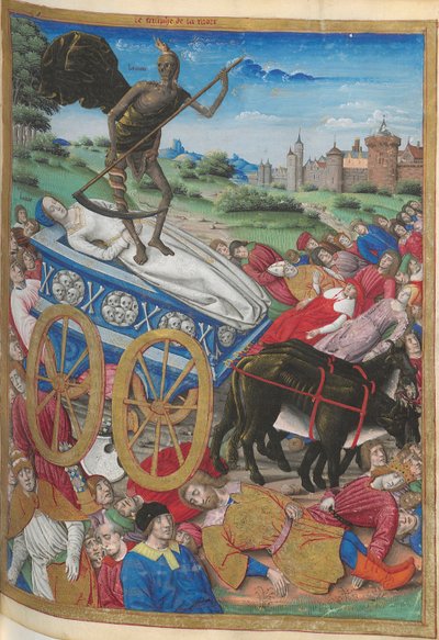 The Triumph of Death: The Death of Laura. Miniature from Petrarch, The Triumphs, 1500-1505 by Jean Serpin