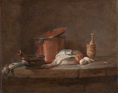 Kitchen Utensils with Leeks, Fish, and Eggs by Jean Baptiste Simeon Chardin