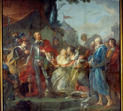 The Siege of Calais in 1347. The devotion of Eustache of Saint Peter, the best known of the six burghers of Calais, who went to the king of England Edward III, to plead for the grace of the inhabitants of Calais (August 1347). Painting by Jean Simon by Jean Simon Berthelemy