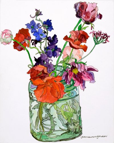 Delphiniums, Poppies & Others in Jar, 2011 by Jean Swan Gordon