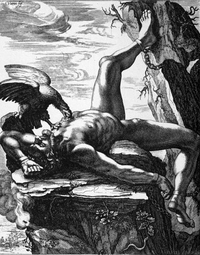 Chained Prometheus - in Paintings of the temple of the Muses of De Marolles. Paris by Jean Warin