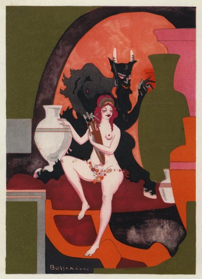 The Love Books of Ovid: Love, with Flushed Cheeks, Holds in Her Frail Arms the Amphora of Bacchus by Jean de Bosschere