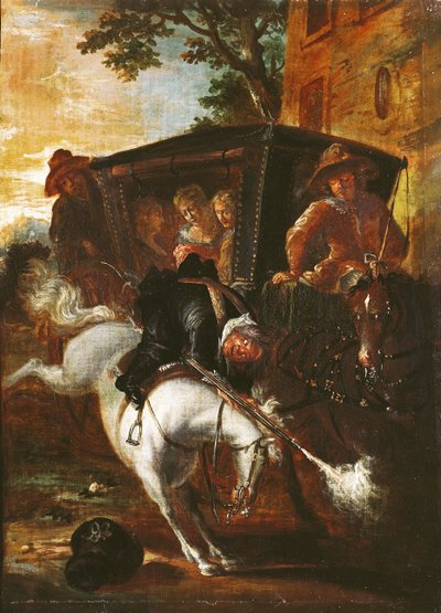 With a Musket on his Back, Ragotin Climbs onto his Horse to Accompany the Troupe, from 