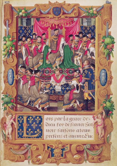Henri II presides over a chapter meeting of the French chivalric Order of Saint-Michel by Jean the Elder Cousin