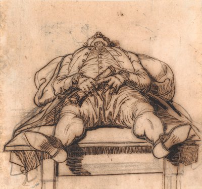 The Engraver F.L. Bradt Sleeping on a Table. Seen from the Shoes and in Strong Foreshortening by Jens Juel