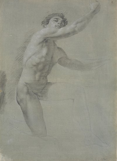 Model Seen from the Front, Kneeling on Right Knee; Not Fully Drawn by Jens Juel