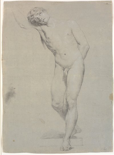 Model Standing Facing Forward, Head Supported by Raised Right Arm; Not Fully Drawn by Jens Juel
