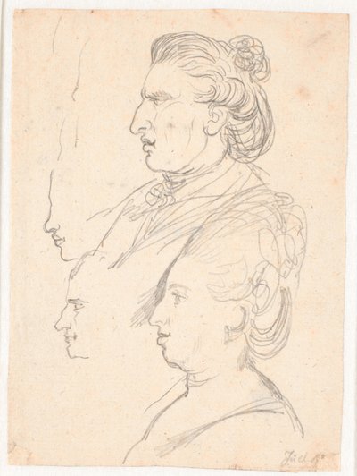 Profile Portraits of Queen Caroline Mathilde, J.F. Struensee, and Enevold Brandt, and a Draft, Possibly by Juel Himself. All in Profile Facing Left by Jens Juel