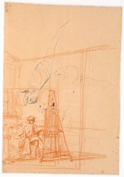 Study of the Right Arm of a Standing Male Figure and a Composition Sketch for a Double Portrait of Juel and His Wife at the Easel by Jens Juel