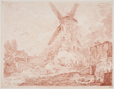 Italian Landscape with Windmill by Jens Petersen Lund