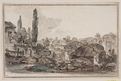 View with Tall Trees, Buildings, and Ruins by Jens Petersen Lund