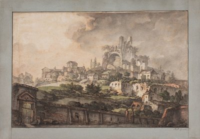 Roman Prospect with Wall in Foreground, Church and Ruin in Background by Jens Petersen Lund