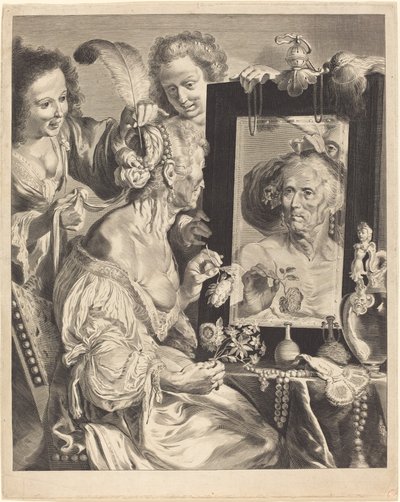An Old Woman at the Toilet Table by Jeremias Falck after Johann Liss after Bernardo Strozzi