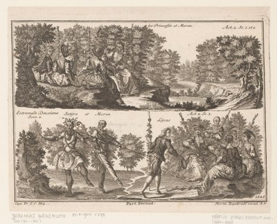 Two Theater Scenes with Figures in a Wooded Landscape (The Princesses and Moron) by Jeremias Wachsmuth