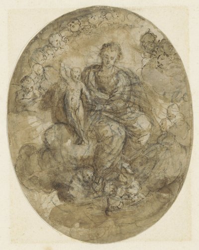 Madonna with Child among Angels on the Clouds by Jeronimo Jacinto Espinosa
