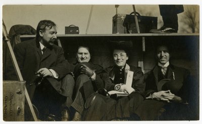 Beals on holiday in back of automobile by Jessie Tarbox Beals