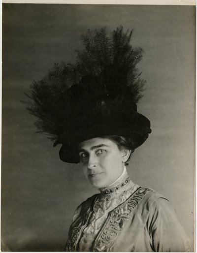 Close up of feathered hat, c.1905-18 by Jessie Tarbox Beals