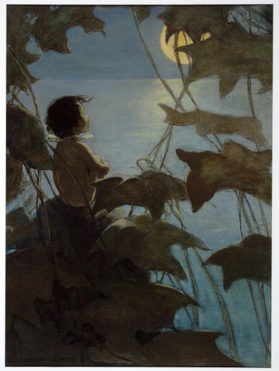 He Looked Up at the Broad Yellow Moon and Thought That She Looked at Him, from The Water Babies by Charles Kingsley, pub. 1916 by Jessie Willcox Smith