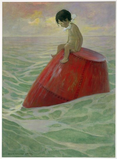 Tom sat upon the buoy long days, from The Water Babies by Charles Kingsley, pub. 1916 by Jessie Willcox Smith