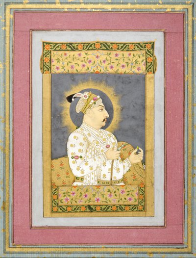 Portrait of Muhammad Shah Holding an Emerald and the Mouthpiece of a Huqqa, c.1730 by Jharokha Nidha Mal