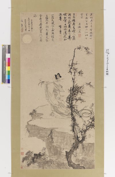 Beautiful Woman Presenting Longevity Or Female Immortal With Day Lilies by Jin Du