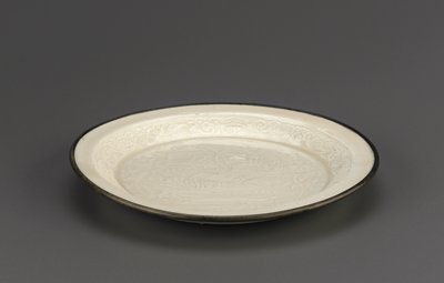 Ding ware dish with moulded decoration of mandarin ducks, Hebei province, 12th-13th century by Jin Dynasty Chinese School