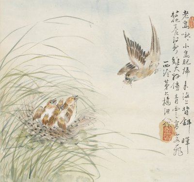 A bird carrying food in its mouth, 1857 by Jin Yuan