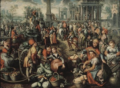 Market Scene: Ecce Homo, the Flagellation and the Carrying of the Cross by Joachim Beuckelaer
