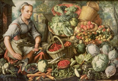 Still Life with Fruit, Vegetables and a Market Woman by Joachim Beuckelaer