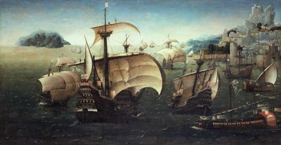 Portuguese Carracks off a Rocky Coast by Joachim Patinir follower of